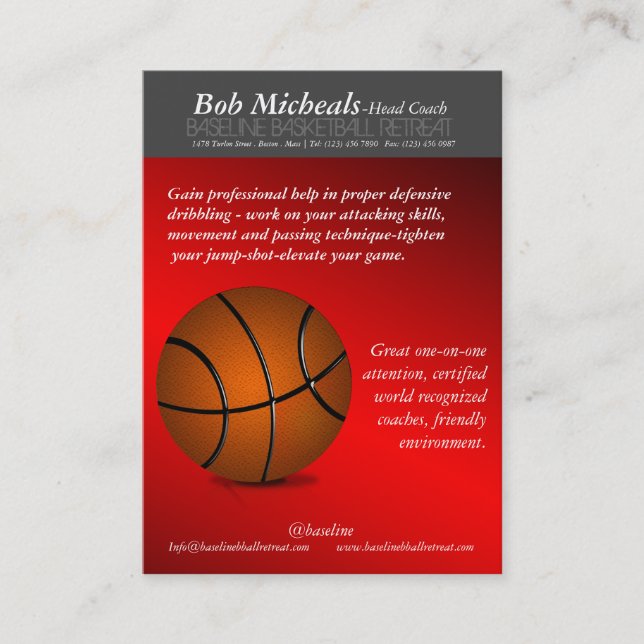 Carte de visite de l'entraîneur de basket-ball (Devant)