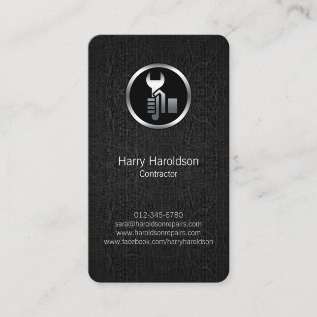 Carte de visite de l'entrepreneur de grunge noire (Devant)