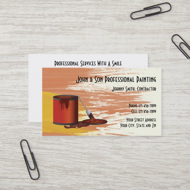 Carte de visite de l'entrepreneur en peinture prof (Devant/Arrière en situation)