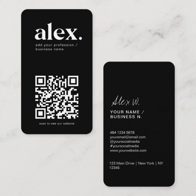 Carte de visite de logo de code QR noir et blanc m (Devant / Derrière)