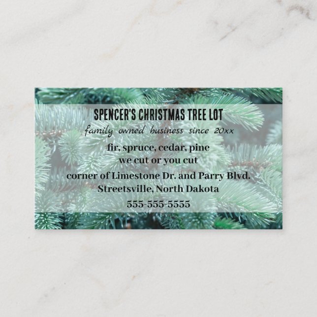 Carte de visite de lot d'arbre de Noël modifiable (Devant)