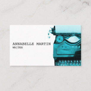 Carte de visite de machine à écrire bleu vintage