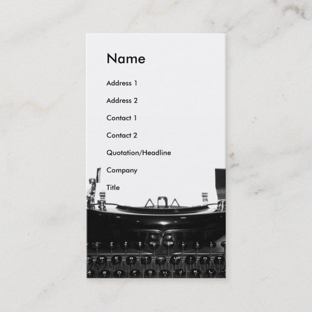 Carte de visite de machine à écrire d'auteur (Devant)