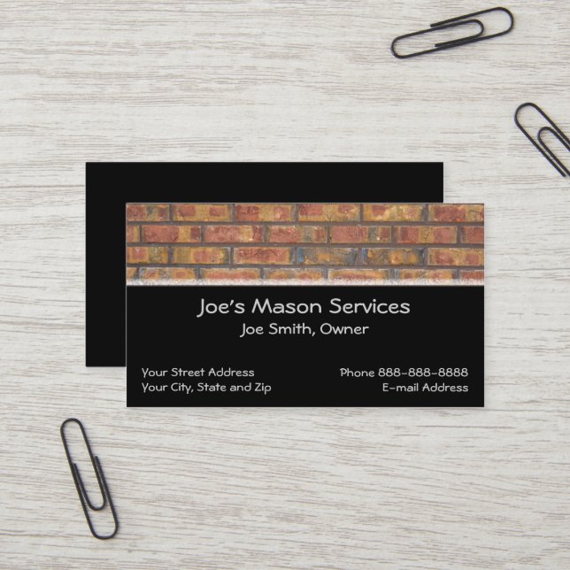 Carte de visite de maçonnerie Brick Mason (Devant/Arrière en situation)