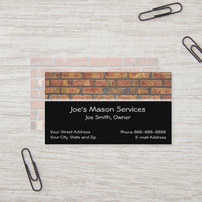 Carte de visite de maçonnerie Brick Mason (Devant/Arrière en situation)