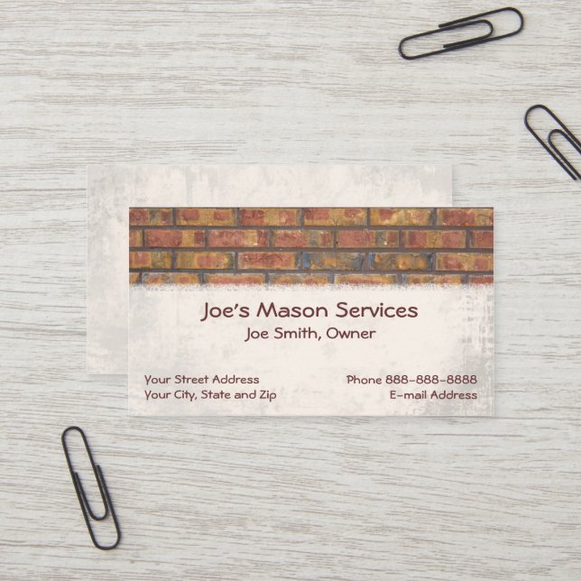 Carte de visite de maçonnerie Brick Mason (Devant/Arrière en situation)