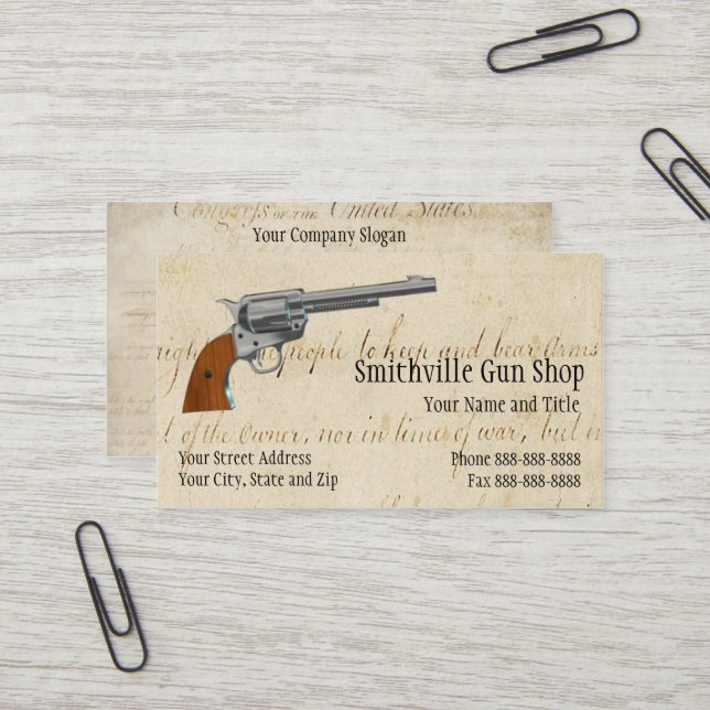Carte de visite de magasin d'armes à feu (Devant/Arrière en situation)