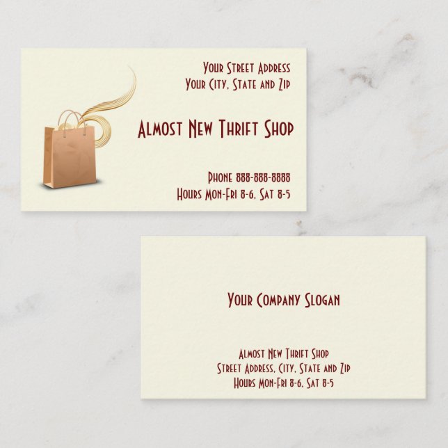 Carte de visite de magasin de deuxième main Thrift (Devant / Derrière)