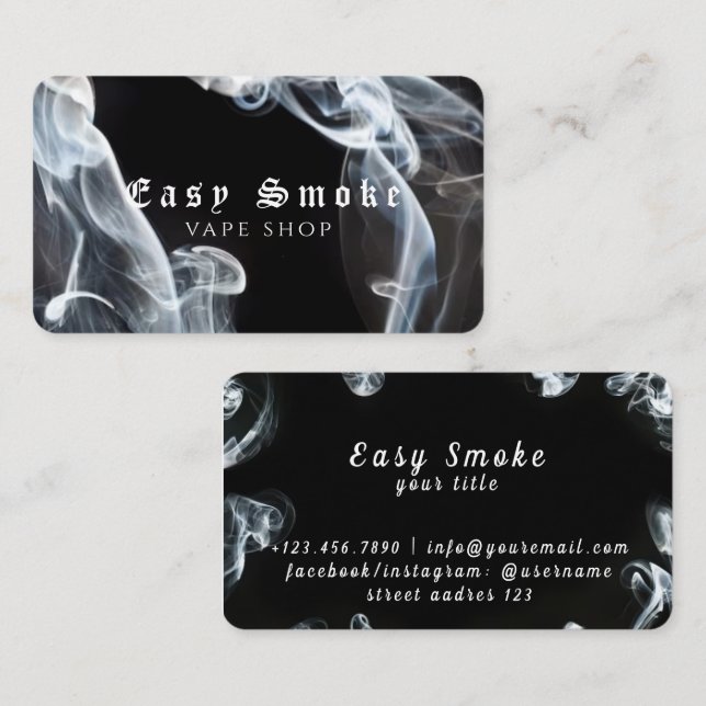 Carte de visite de magasin de fumée noire foncée (Devant / Derrière)