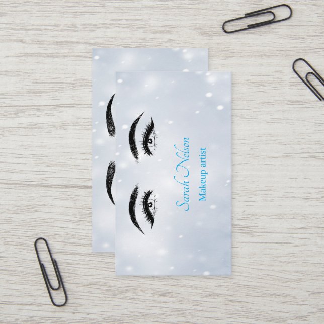 Carte de visite de maquillage bleu sucré de luxe (Devant/Arrière en situation)