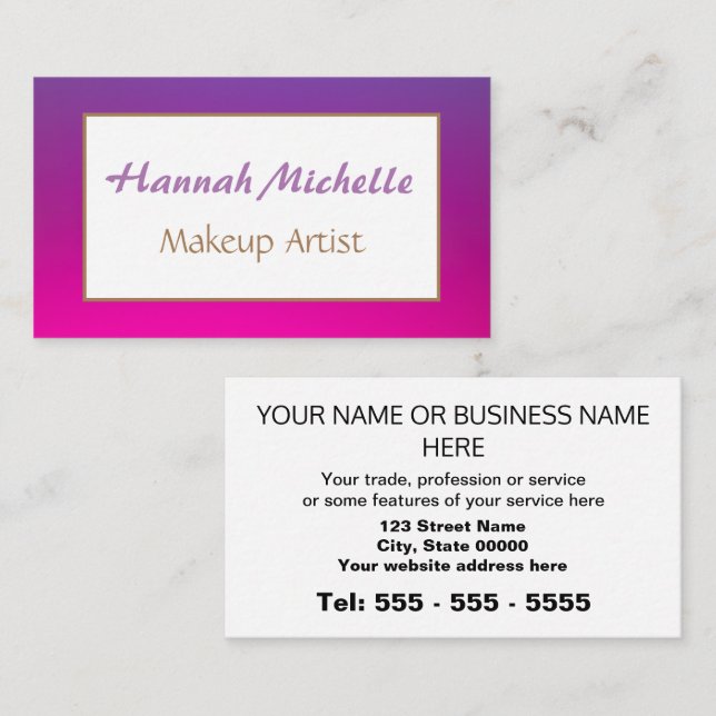 Carte de visite de maquillage magenta violet (Devant / Derrière)