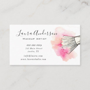 Carte de visite de maquillage rose aquarelle