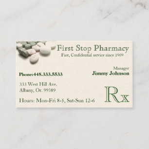 Carte de visite de médicament de pharmacien de