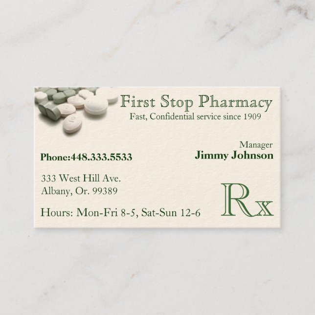 Carte de visite de médicament de pharmacien de (Devant)