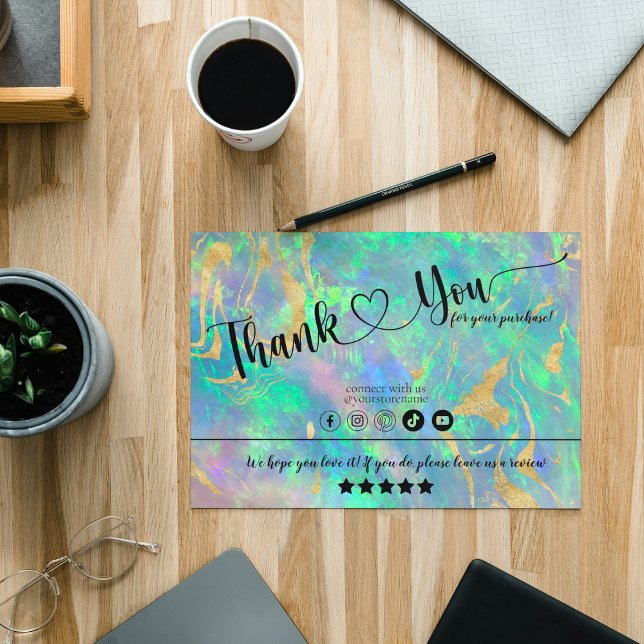 Carte de visite de Merci d'iridescente Opale Bleu (Créateur téléchargé)