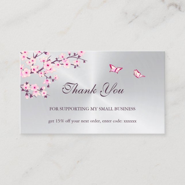 Carte de visite de Merci en fleurs de cerisier (Devant)