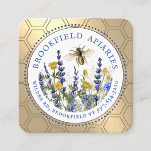 Carte de visite de miel d'abeille en or de fleur
