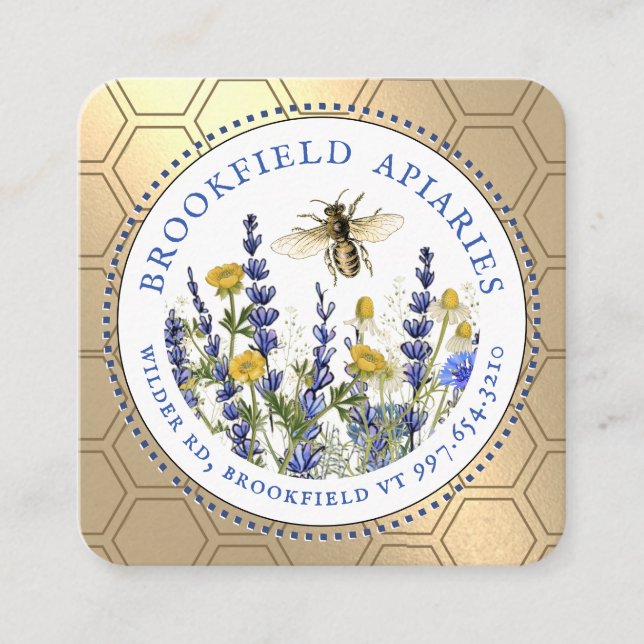 Carte de visite de miel d'abeille en or de fleur (Devant)