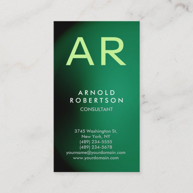 Carte de visite de Monogram Green Trendy (Devant)