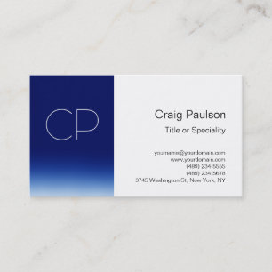 Carte de visite de monogramme blanc à bande bleue 