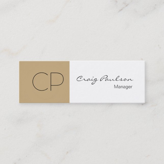 Carte de visite de Monogramme blanc beige fin tend (Devant)