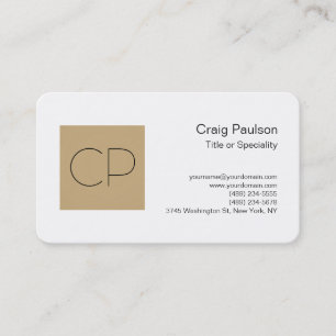 Carte de visite de Monogramme Blanc Beige tendance