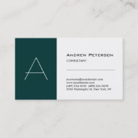 Carte de visite de monogramme blanc bleu vert