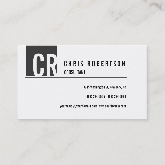Carte de visite de monogramme blanc gris (Devant)