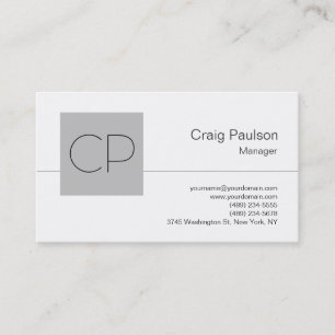 Carte de visite de Monogramme blanc gris argent te