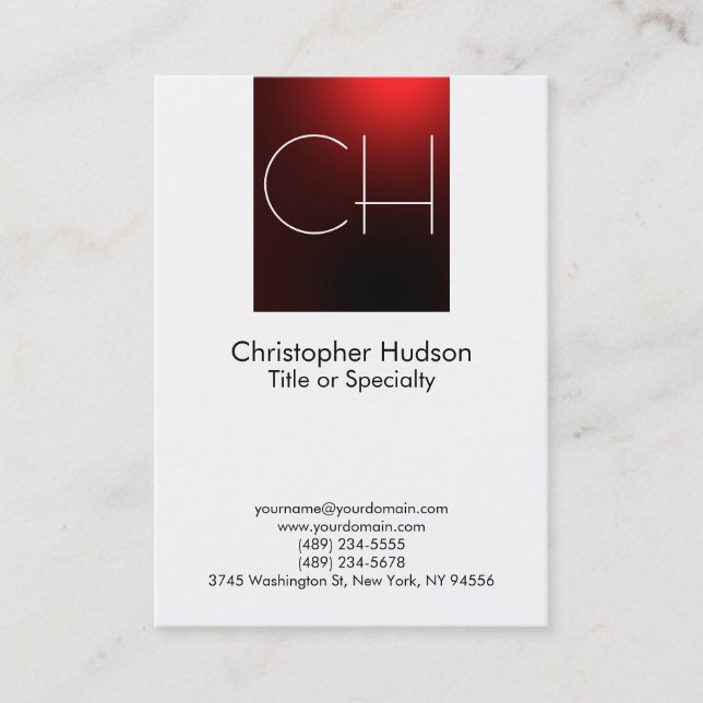 Carte de visite de Monogramme blanc rouge Chubby (Devant)