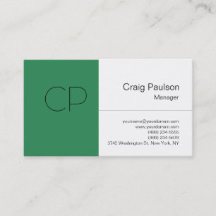 Carte de visite de monogramme blanc vert de la mer