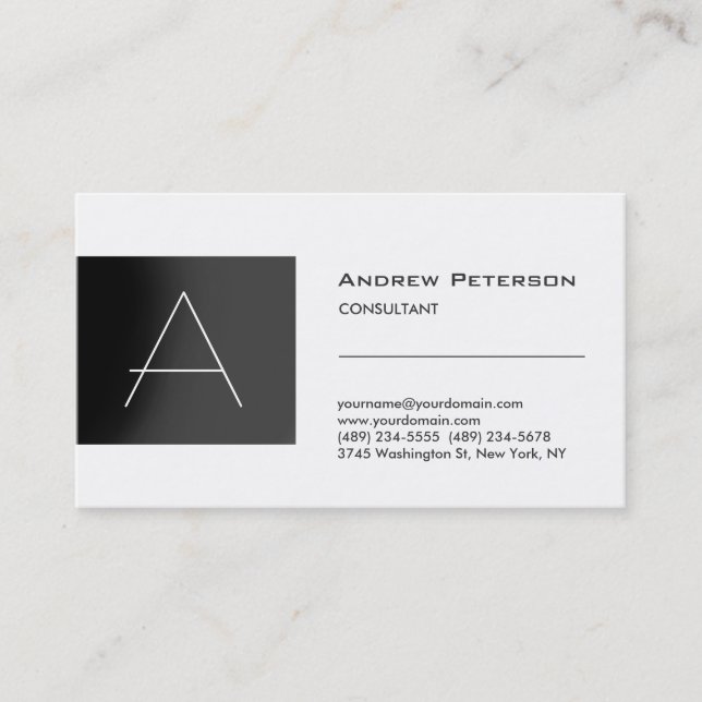 Carte de visite de monogramme gris blanc tendance (Devant)
