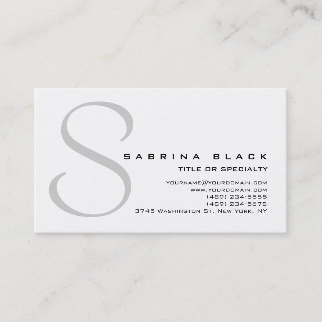 Carte de visite de monogramme gris blanc tendance (Devant)