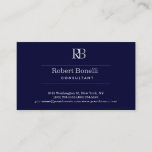 Carte de visite de monogramme gris foncé bleu