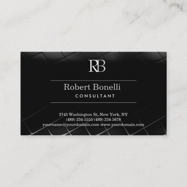 Carte de visite de monogramme gris noir (Devant)