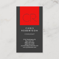 Carte de visite de monogramme gris-rouge tendance
