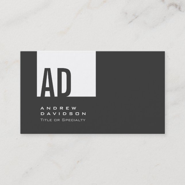 Carte de visite de monogramme gris tendance blanc (Devant)