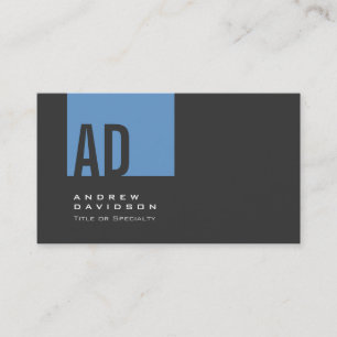 Carte de visite de monogramme gris tendance Bleu