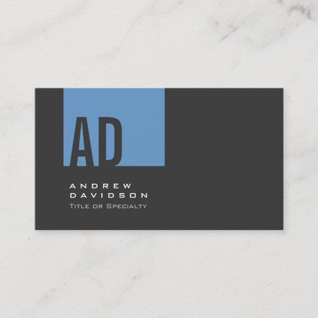 Carte de visite de monogramme gris tendance Bleu (Devant)