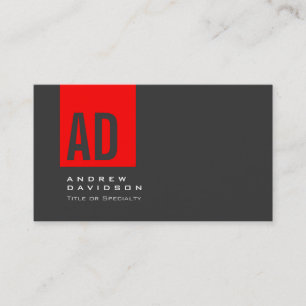 Carte de visite de monogramme gris tendance rouge