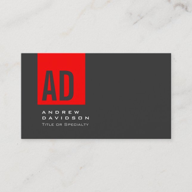 Carte de visite de monogramme gris tendance rouge (Devant)