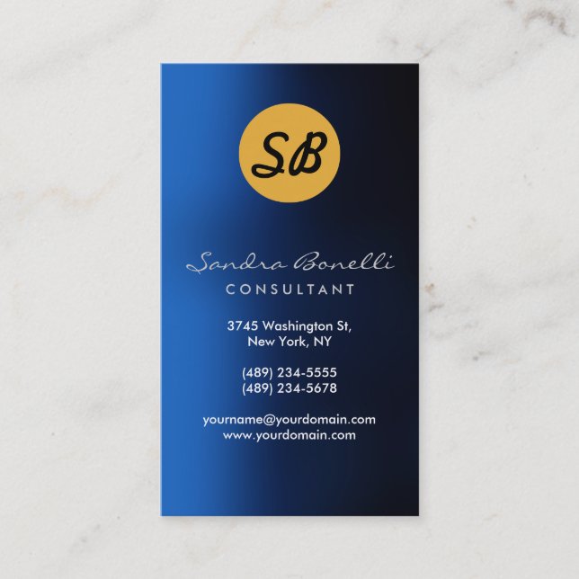 Carte de visite de monogramme jaune bleu (Devant)