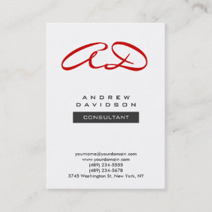 Carte de visite de Monogramme moderne Rouge Blanc 