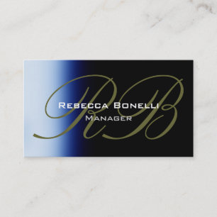 Carte de visite de Monogramme noir bleu tendance