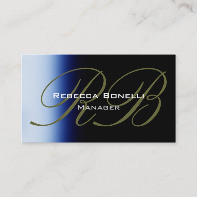 Carte de visite de Monogramme noir bleu tendance (Devant)
