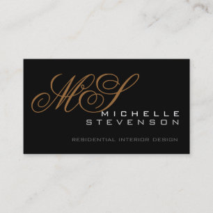 Carte de visite de Monogramme noir gris clair mou