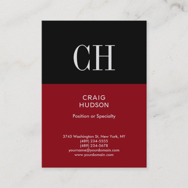 Carte de visite de monogramme noir rouge Chubby (Devant)