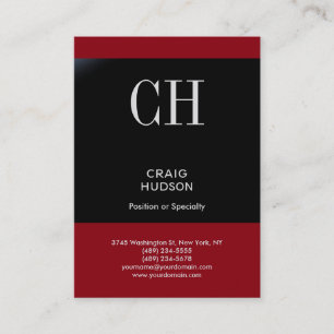 Carte de visite de monogramme noir rouge Chubby