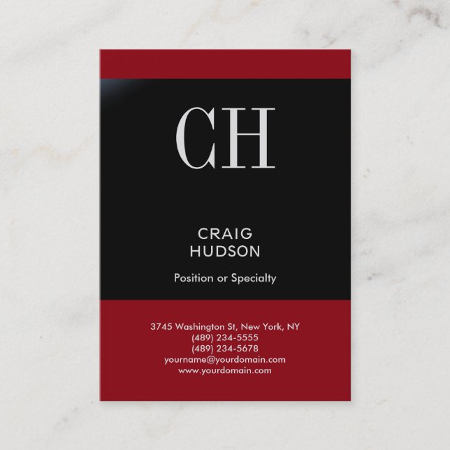 Carte de visite de monogramme noir rouge Chubby (Devant)