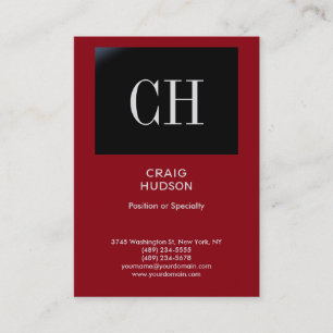 Carte de visite de monogramme noir rouge Chubby